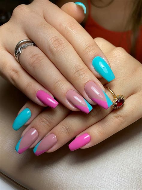 Unhas Rosas E Azul - Unhas Rosa e Azul | Inspiração unhas chá revelação, Decoração de unha ...
