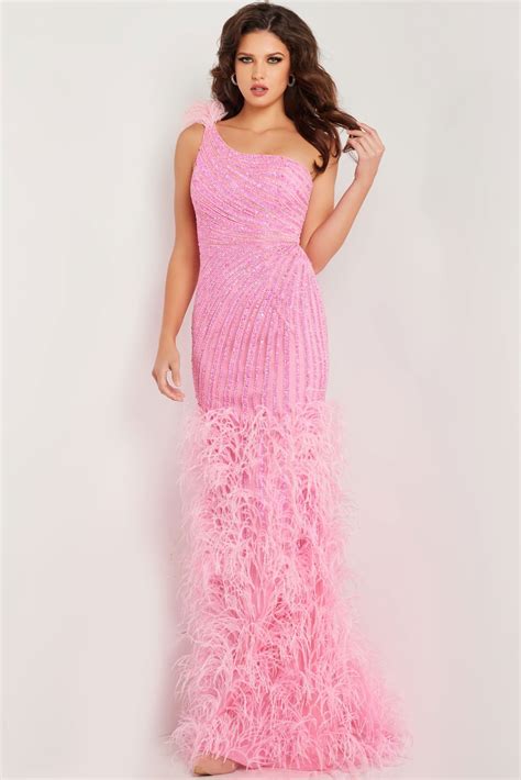 Pink One Shoulder Beaded Dress 08200 | Jovani