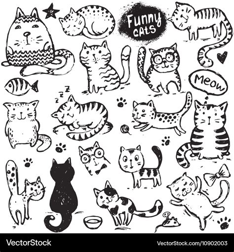 Set of hand draw funny cats in sketch style Vector Image