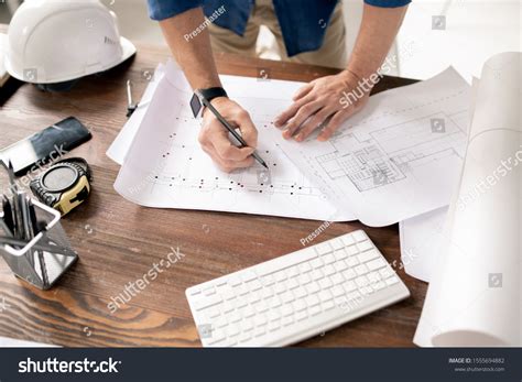 hands contemporary engineer pencil drawing sketch stock photo