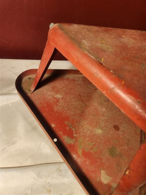 Vintage Mechanic Creeper Red Triangle Metal Seat Stool Castor Shelf