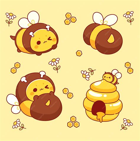 Premium Vector | Kawaii cute honey bee character collection