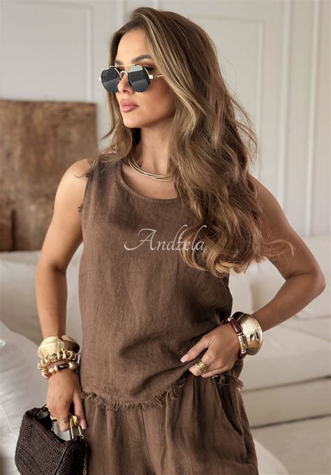 Desert Princess chocolate linen top - Andżela Online Store