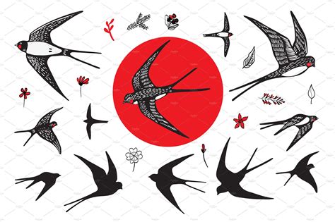 Japanese Swallow Vector and JPG Silhouette Set