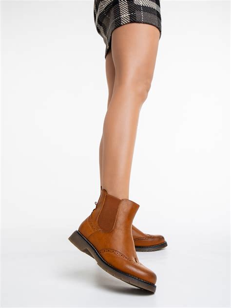 Botine dama camel din piele ecologica Rosine - Kalapod