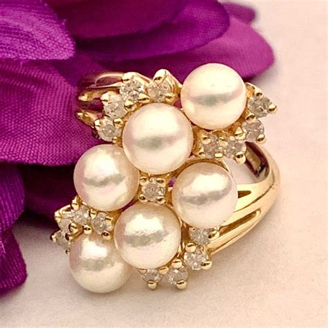 Pearl and Diamond Cluster Ring - Gallery of Diamonds