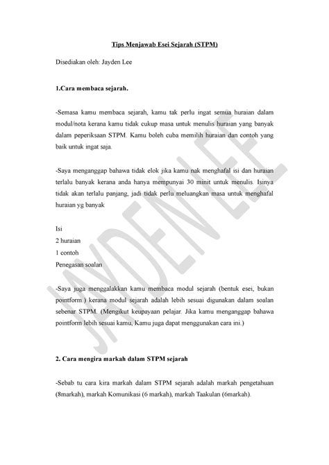 Tips Menjawab Esei Sejarah STPM - Tips Menjawab Esei Sejarah (STPM