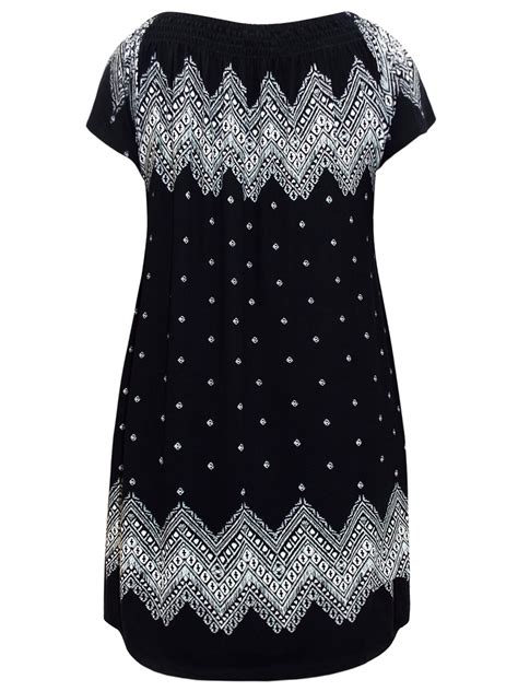 Seppala Woman - - Seppala Woman BLACK Border Print On-Off Shoulder ...