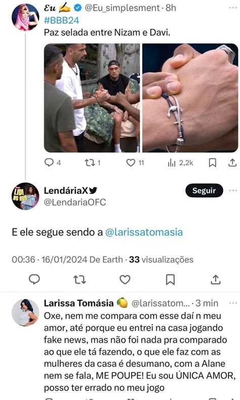 Larissa Tomásia se revolta ao ser comparada com Nizam do BBB24 | Metrópoles