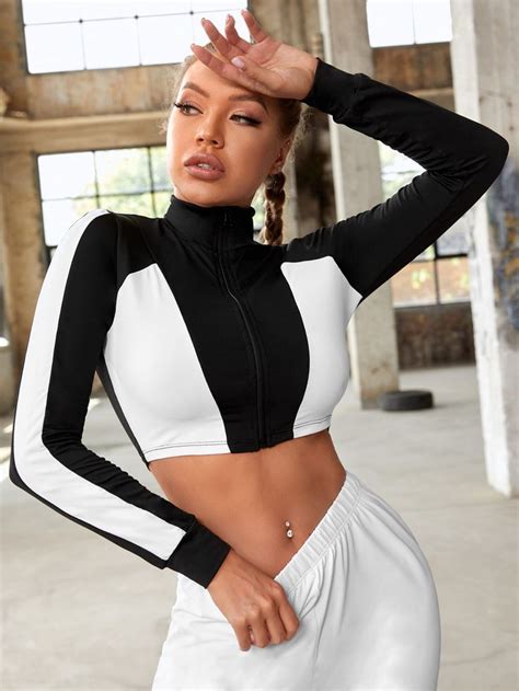 Two Tone Crop Sports Jacket | Crop top outfits, Active wear for women ...