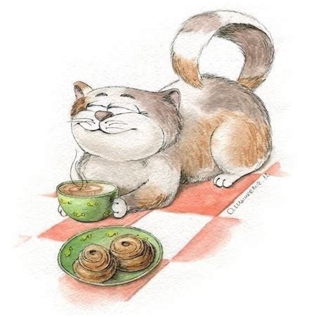 Добрые и позитивные коты в рисунках. Кошачий арт. Рисунки котов. Доброе ...