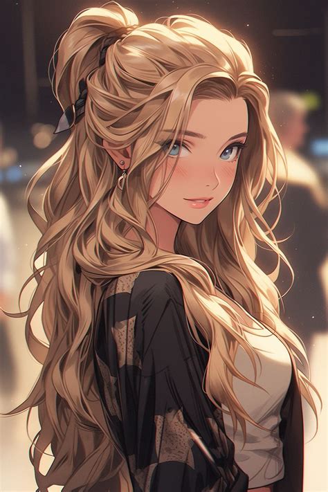 tan brown anime girl  blonde hair stunning visual style