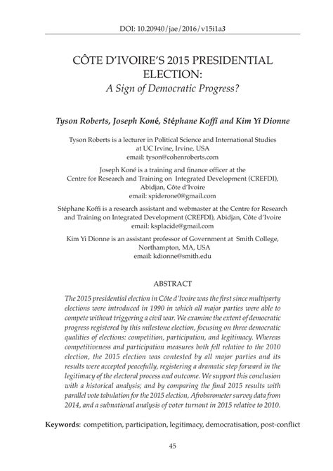 (PDF) Côte d’Ivoire’s 2015 Presidential Election: A Sign of Democratic Progress?