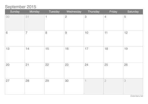 September 2015 Printable Calendar - icalendars.net