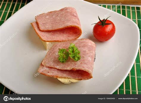 bread roll ham plate stock photo  cchromorange