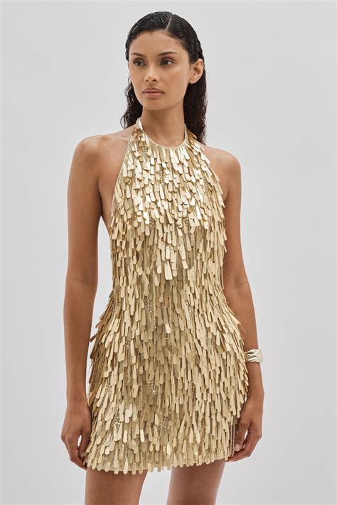 Ilta Sequinned And Beaded Halter-neck Dress In Gold | ModeSens