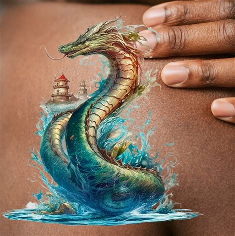 Sea Serpent Tattoo Legendary Sea Dragon Mythical Sea Snake - Etsy