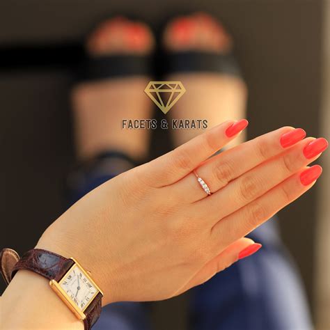 14K Rose Gold Promise Ring for Her, 5 Stone Ring Womens Anniversary