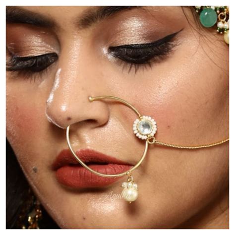 nath nose ring gold bridal naath pearl nath pakistan nose ring etsy