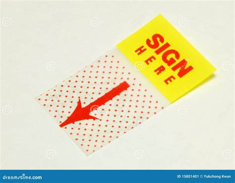 Macro Mening Van De Teken Hier Sticker Stock Afbeelding - Image of akte ...