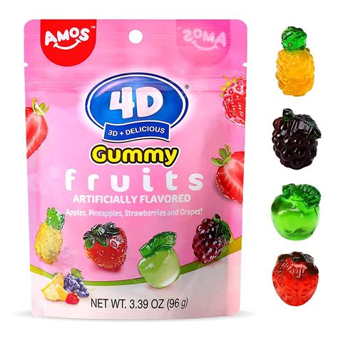 Amazon.com : AMOS 4D Gummy Candy Fruit Snacks, 3D Fruit Shaped Gummies