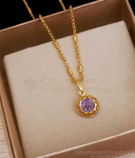 Glittering Amethyst Stone Gold Plated Pendants With Chain SMDR2024