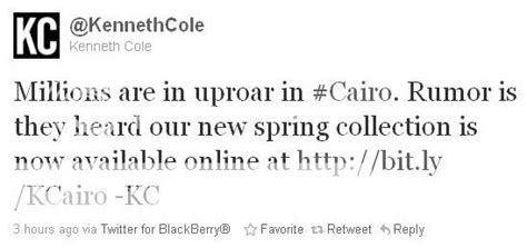Kenneth Cole Bad Reaction! Fashion Brand Tweets Egypt Joke in Very Poor ...