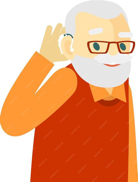 Premium Vector | Deaf hearing impaired elderly man with hearing aid