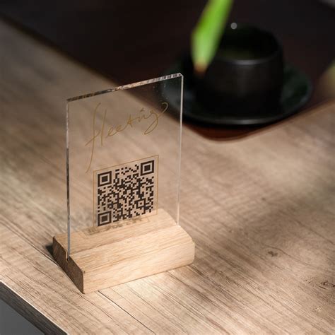 Personalized Acrylic QR Code Menu Display: Oak Base, UV Print - Etsy ...