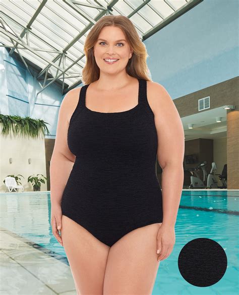 Chlorine Resistant Krinkle Textured Solid Active Back Plus Size One