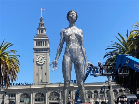 massive statue  giant naked woman officially unveiled  sf embarcadero
