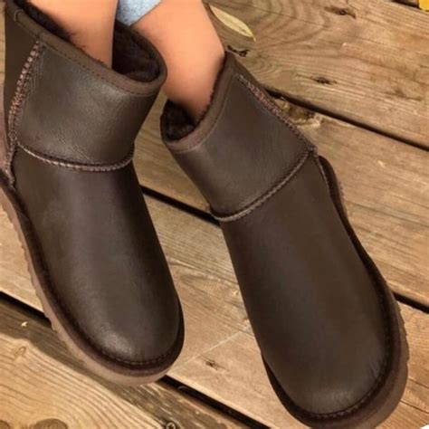 UGG Australia USA Leather Mini Шоколад овчина міні шкіряні Угг ...