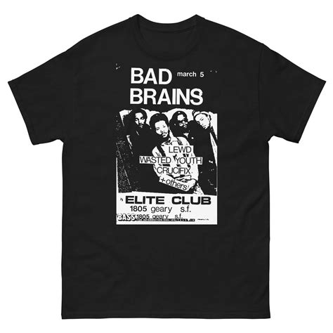 Men's Cotton Bad Brains 2024 Flyer Black Hardcore Punk Band T Shirt