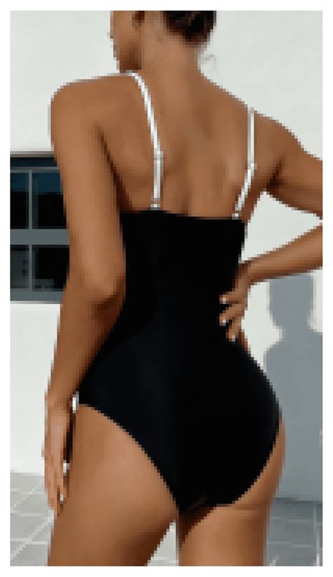 One Piece Swimsuit - Black & White Color Block Bathing Suit, Retro Bow