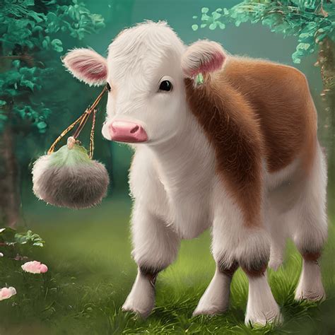 Baby Cow with Long Curly Hair and Phosphorescent Fur · Creative Fabrica