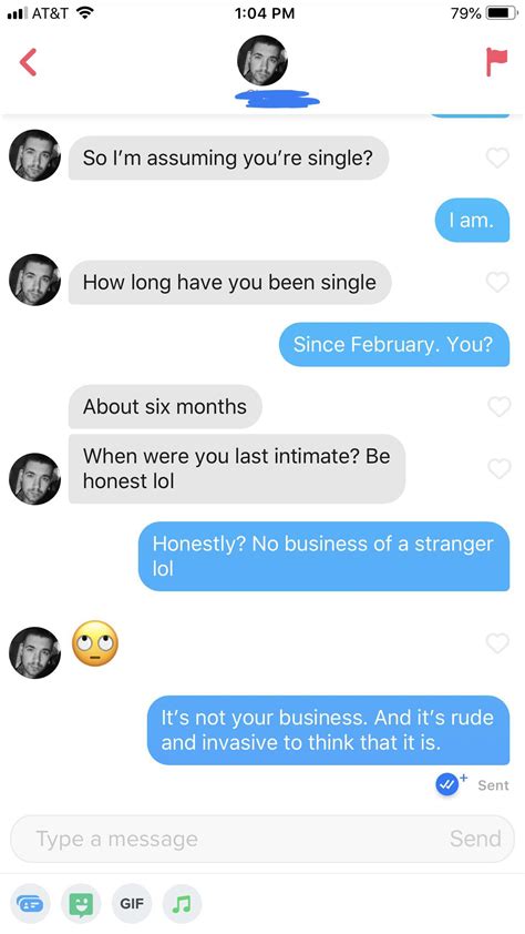 Asking me when I had sex last after 5 minutes of chatting... : r/Tinder
