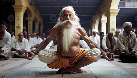 Photo international yoga day Indian yogi baba performing yoga. 25470694
