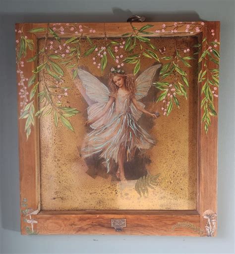 woodland fairy mixed media art hand painted antique window etsy