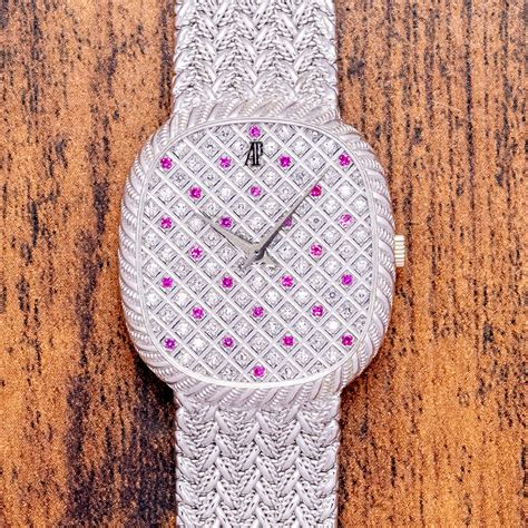 1970s Audemars Piguet "Ellipse" 18ct White Gold Diamond & Ruby Dial ...