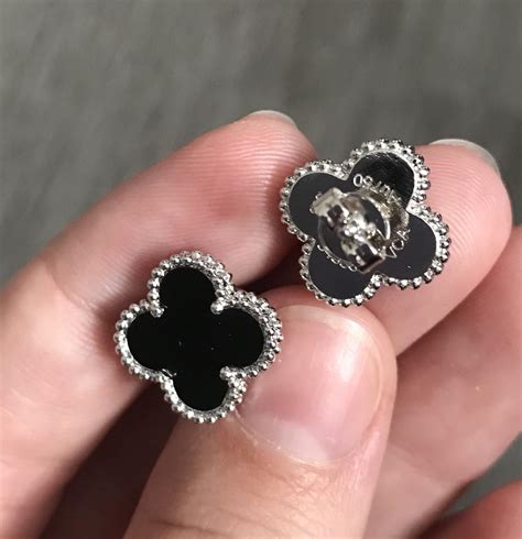 Серьги Van cleef клевер чёрные ван клиф на гвоздике (ID#2116583286 ...