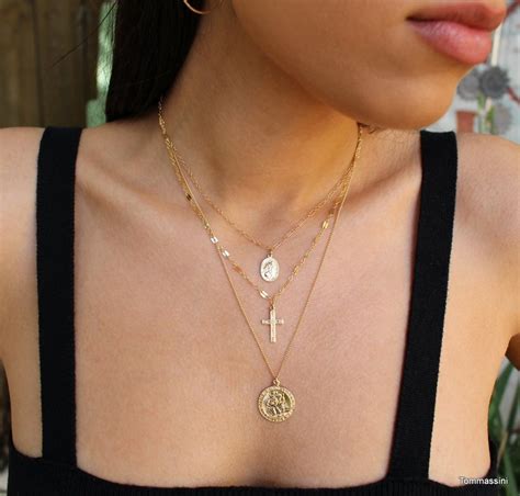 Layered Necklaces, Layer Charm Necklace, Medallion Necklace, Cross ...
