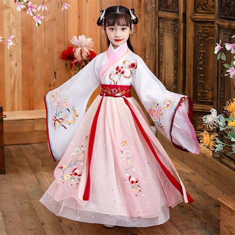 Children hanfu girl Chinese princess fairy dresses long sleeve ...