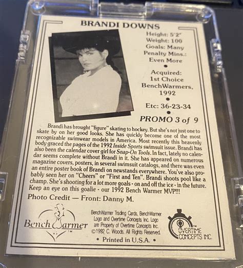 1992 Bench Warmer Brandi Downs #3 “MINT” autographed hockey promo HTF