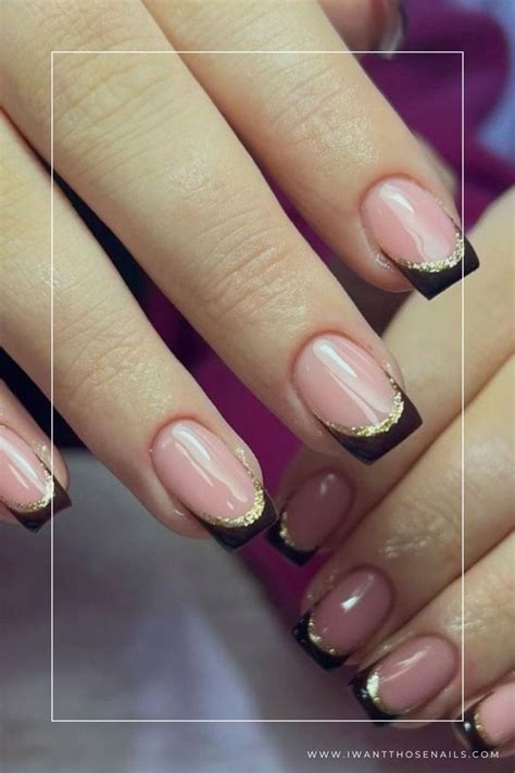 glamorous gold  black french tip nail designs   gold gel