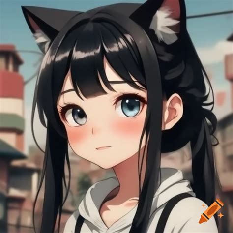 Anime character with cat or dog features on solid color background on ...