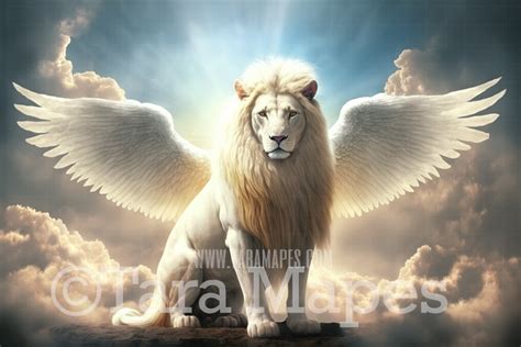 White Lion with Wings Digital Backdrop - Winged White Lion in Clouds ...