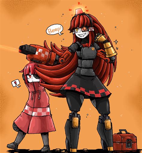 mimi-sentry and mini-sentry-chan (original and 1 more) drawn by