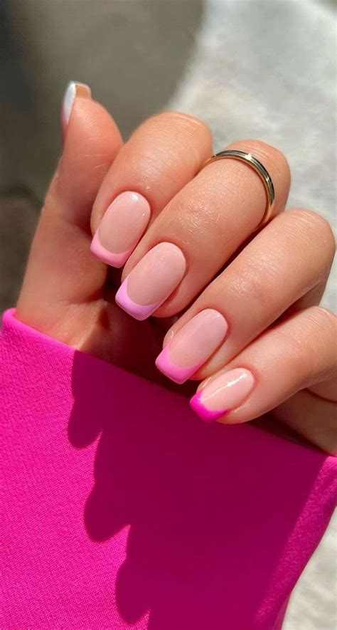 40 Cute & Coloured French Tip Nails : Pink Round Square French Tip ...