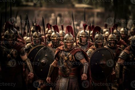 Formation of Roman soldiers in their iconic armor, shields raised, and