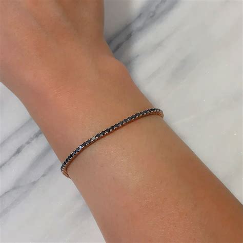 Black Diamond 14K Solid Gold Tennis Bracelet 2mm Width - Etsy